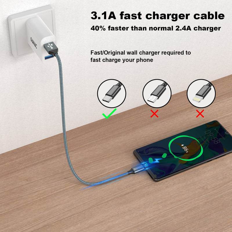GIANAC USB C cable, [2 pieces 3 m] 3.1A charging cable USB C nylon fast charging and synchronization cable USB C for Samsung S10/S9/S8te 10te 9, Huawei P30/P20/Mate 20, Sony Xperia 3M+3M
