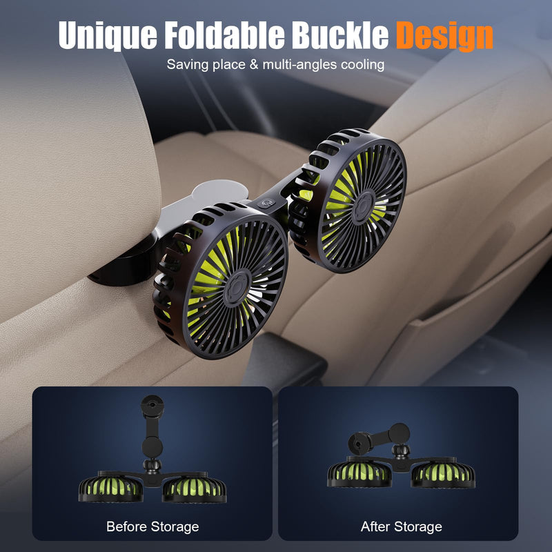 USB Car Cooling Fans for Backseat: Dual Head Car Fan for Kids 3 Speeds 360° Rotatable Vehicle Rear Headrest Fans 5V Powerful Electric Air Circulation Fan for Sedan SUV RV Truck