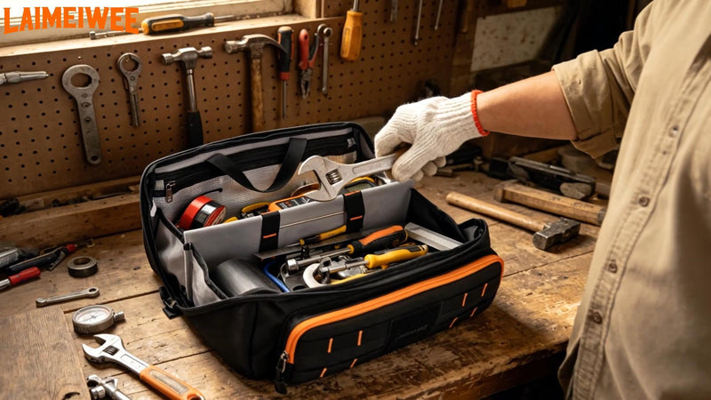 Wide Open Top 14.5" Tool Tote Bag, 4 Pocket Storage Organizer