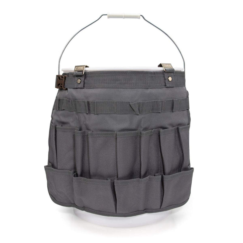 Estwing 28-Compartment 5-gallon Bucket Tool Organizer/Tool Bag, Durable Polyester, Heavy-Duty Steel Hangers, Zippered Pocket, 16 Open-top Pockets, 11 Tool Loops, Buckle Security Strap 5-Gallon Bucket Organizer