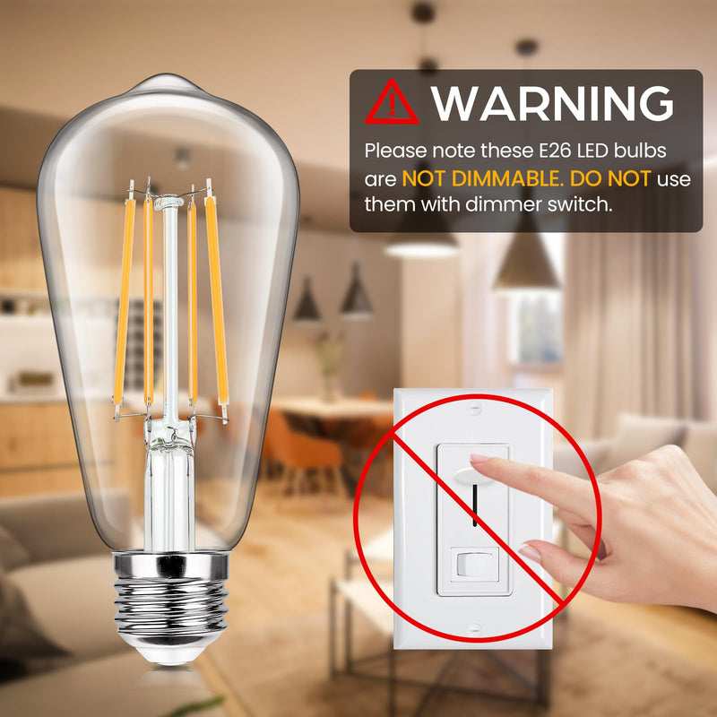 12-Pack Vintage LED Edison Bulbs 100W Equivalent 1400LM High Brightness 8W ST58 LED Filament Light Bulbs 3000K Warm White E26 Medium Base CRI90+ Antique Clear Glass for Home Dinning Room, Non-dimmable 12 Count(Pack of 1)