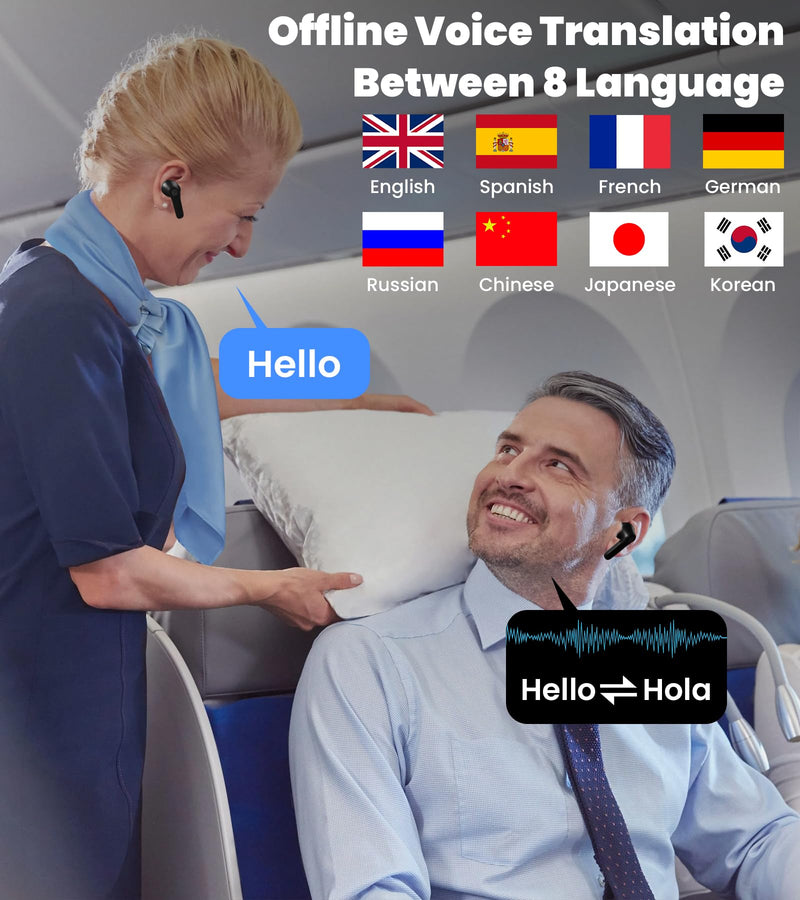 Language Translator Earbuds: 3in1 Translator Earphones 144 Languages & Accents, 8 Offline Translation Packs Translation Device in Real Time fit iOS & Android, Dark Matte Black
