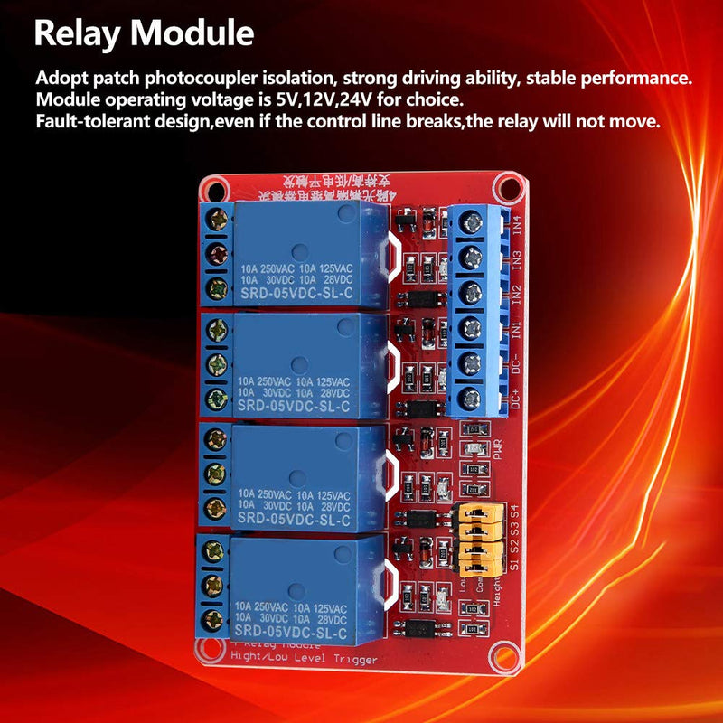 Keenso 4 Channel Relay Module Relay Card with Optocoupler Low Trigger Expansion Card for 5V/12V/24V (12v)