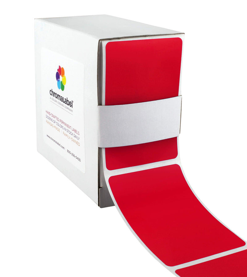 ChromaLabel 2 x 3 inch Permanent Color Code Rectangle Labels, 100 Stickers per Dispenser Box, Red