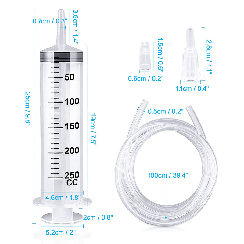 150/250/350/550ml syringe with plastic tubes Reusable plastic syringe for oil or glue applicators, experiments, pet feeding, industrial applications（250ml） 250ML