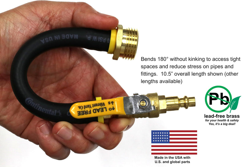 Winterize RV, Motorhome, Boat, Camper, and Travel Trailer: Air Compressor Quick-Connect Plug to Male Garden Hose Faucet Blow Out Adapter with Valve (Lead-Free Brass), 10.5" Long 10.5" Lead-Free