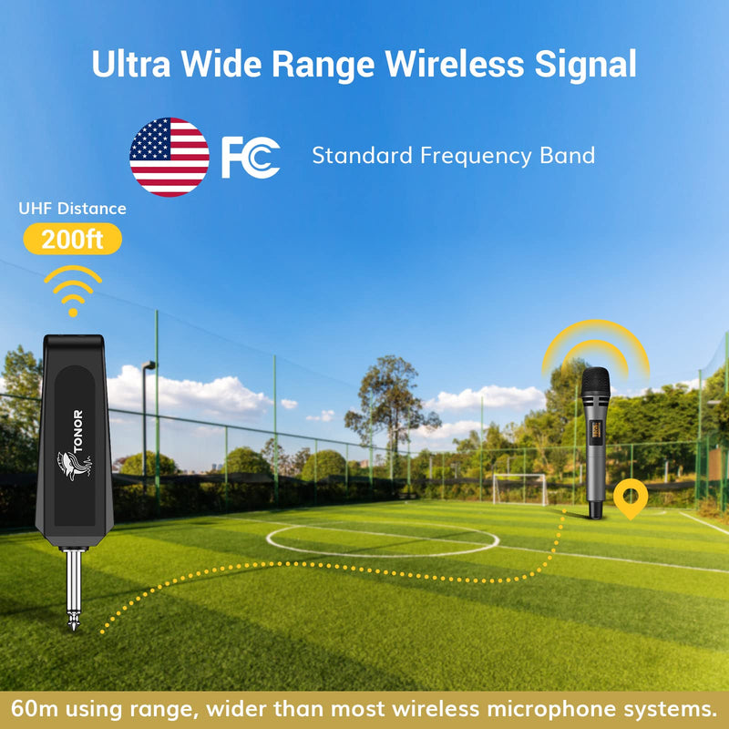 TONOR Wireless Microphones, UHF Dual Karaoke Microphone System, Microfonos Inalambricos with Rechargeable Receiver, Cordless Dynamic Mic Micro Set for Singing, Wedding, DJ, Party, Speech TW320 Grey Dual Mic Grey