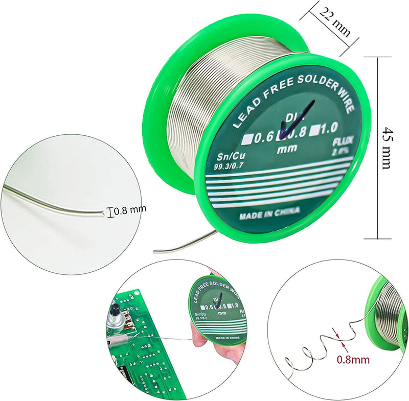 luckaide solder, 0.8 mm solder with flux, lead-free solder with rosin core Sn99 Ag0.3 Cu0, soldering wire 20g for the repair and DIY of electronic electrical soldering components 0.8mm 20g