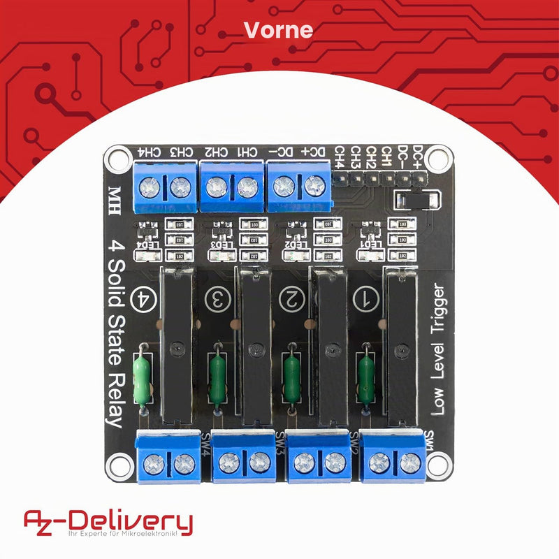 AZDelivery 4 Channel Relay Module 5V DC Solid State Relay Low Level Trigger Power Switch Relay Board Compatible with Arduino and Raspberry Pi 1