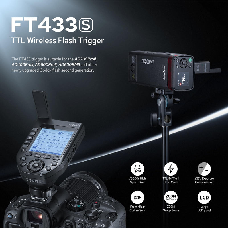 GODOX FT433S TTL Wireless Flash Trigger for Sony, Bluetooth Control Transmitter, Support Auto/Manual/Multi Flash, Compatible for Sony and Godox AD200Pro II AD600Pro II AD400Pro II and AD600BM II FT433 Flash Trigger for Sony