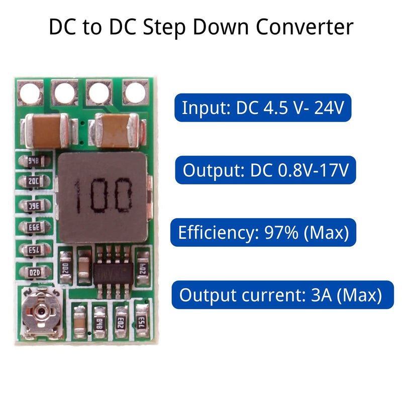 DC-DC Step Down Buck Converter 4.5-24V to 0.8-17V 5V 3A LAOMAO Mini Adjustable Voltage Converter 3.3V 5V 9V 12V Power Supply Power Module (6Pack)