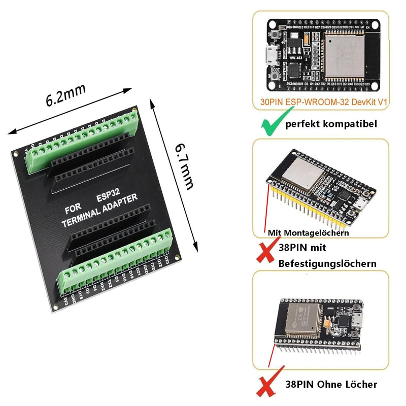 3pcs ESP32 Breakout Board for 30PIN, ESP32 Development Board 2.4 GHz | Dual Core WiFi + Bluetooth 2-in-1 Microcontroller ESP-WROOM-32 Chip for Arduino (3) 3