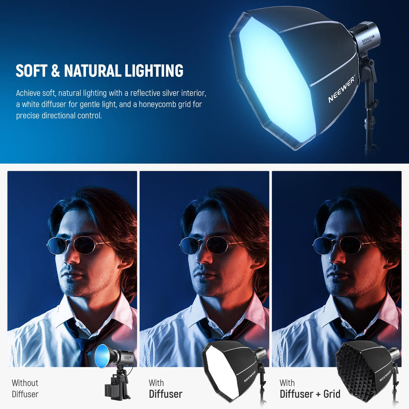 NEEWER Octagonal Softbox 50 cm mit NEEWER Mount(Not Bowens Mount),Octabox Softbox Folding & Quick Installation mit Honeycomb Light Diffuser für MS60 MS60B MS60C MS150B LED Video Studio Light, NS4P 50cm