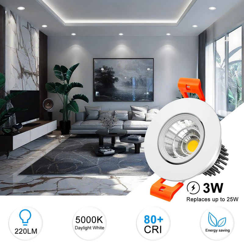 inShareplus 2 Inch LED Downlight, 3W Recessed Lighting COB Dimmable, 5000K Daylight White, CRI80, Ceiling Lights with LED Driver, 6 Pack 5000k(Daylighting White) White/6Pack