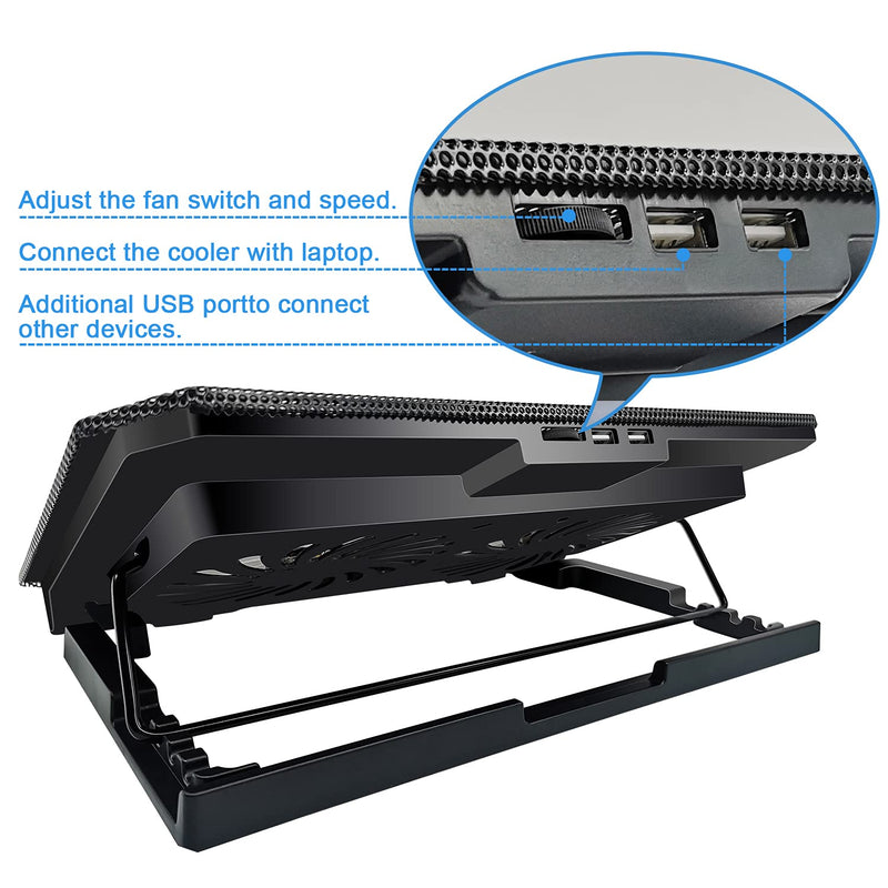 Laptop Cooling pad Laptop Cooler Stand Laptop Fan Cooling pad for 11-15.6 Inch Gaming Notebooks, 2 Turbine Fans,4 Angle Adjustable Laptop Cooling Stand (Black) Black