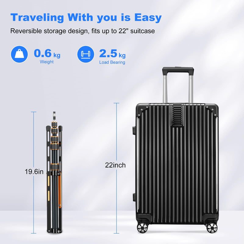 Carbon Fiber Extendable Travel Light Stand 7.2ft / 2.2m Sturdy Light Weight Portable Tripod Light Stand with Carry Bag for Photography Studio Outdoor Shooting Speedlight Flash Reflector Ring Light Carbon Fiber