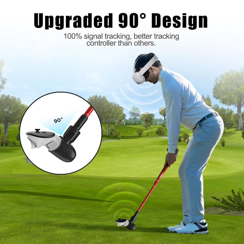 YOGES Adjustable Length VR Golf Club Handle for Meta Quest 3S/Quest 3/Oculus Quest 2, 90 Degree Virtual Reality Baseball Controller Attachment, Simulator Real Golf Game (ONLY for Right Controller) Black/Red