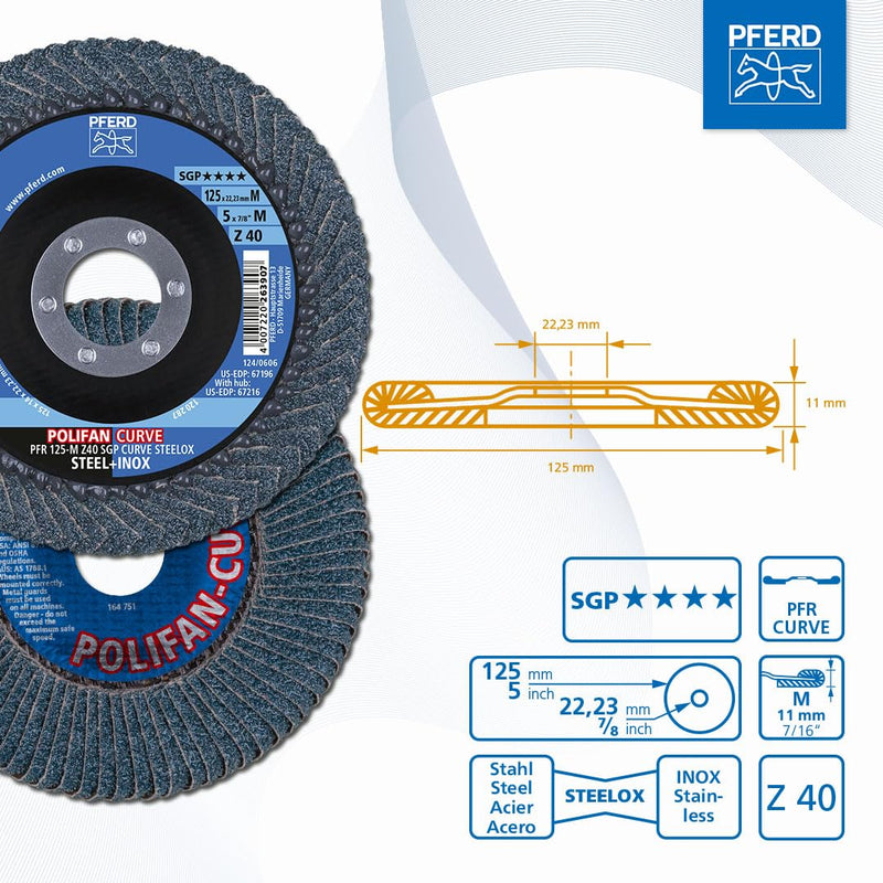 Pferde Tools 69398197 Serrated Washer Polifan Curve Pack of 2 | Diameter 125 mm, Width M (11 mm), Z40, SGP Steelox | 69398197 for Precise Fillet Seam Machining Width M (11 mm) 125 Millimeters
