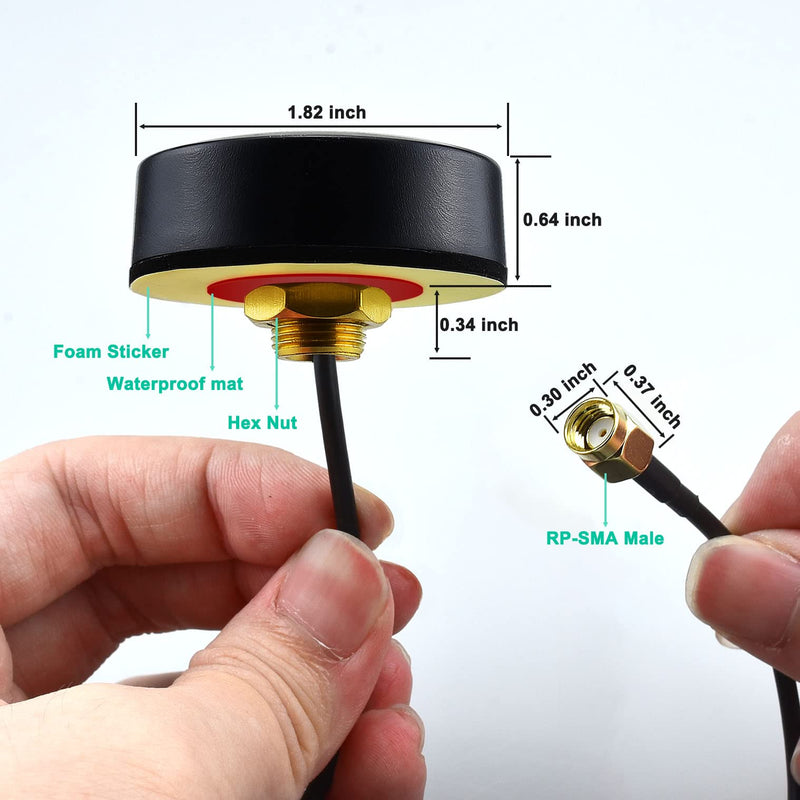 WiFi Puck Antenna Dual Band 2.4G 5.8 GHz, 5dBi Omni-Directional Mini Screw Mount RP-SMA Male Antenna 5ft Cable w/SMA Male to RPSMA Female Adapter for WiFi Router Hotspot Wireless Network Card 5ft /1.5m
