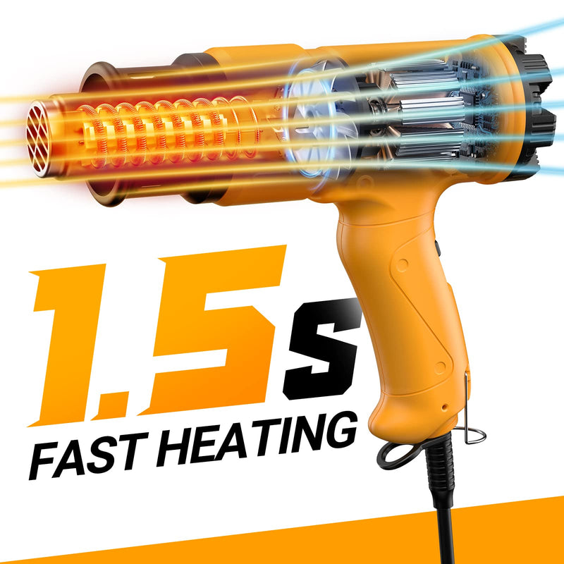 SEEKONE hot air gun kit 2000W (50℃ - 600℃) variable temperature control, hot air dryer with 2 temperature controls, ceramic heater, 4 attachment nozzles, hot air blower Ideal for shrinking hoses