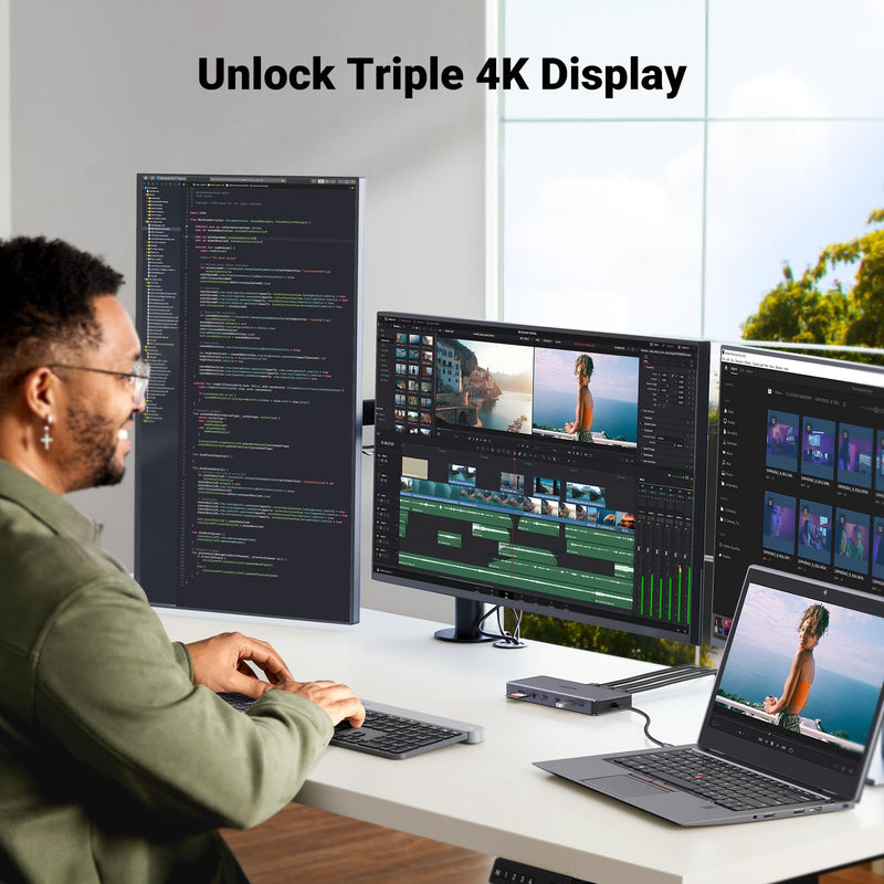 UGREEN Revodok Pro 313 Laptop Docking Station 13 in 1 4K Triple Display USB C Dock Dual HDMI, DP, 10Gbps Data Port 100W PD Gigabit Ethernet, SD/TF Card Reader Compatible for Thinkpad, Zenbook and more