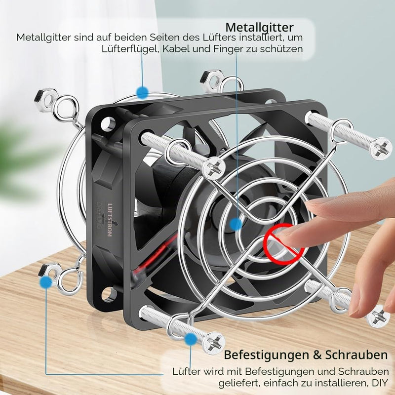 GDSTIME Pack of 2 12V Waterproof Fan 60mm IP68 Dual Ball Bearings | 60 mm fan waterproof 12 V fan 60 mm IP68 4500 rpm 6 cm case fan for PC computer 2 pieces 60x25mm fan IP68
