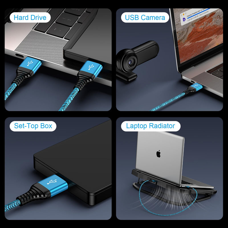 USB to USB Cable, 2Pack 6Ft USB3.0 A to A Male to Male Cable Double End USBCord Data Transfer Cord for Hard Drive Enclosures, Laptop Cooler, Computer PC Cooling Fan/Pad, DVD Player, TV, Hub, Monitor Blue, Purple