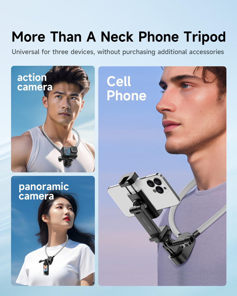 Neck Tripod Phone Holder for iPhone - POV/Vlog Phone Mount Holder for Recording, Hand Free Adjustable Phone Neck Holder Chest Stand Video Recording for iPhone 15 14 13 12 Pro Max Plus Mini S7PRO NO Magnetic Version