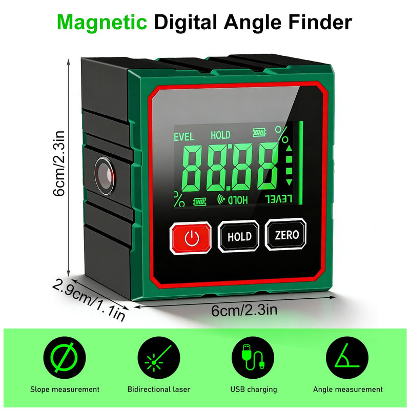 Magnetic Leveling Box Level Box: IP54 Waterproof Magnetic LCD Inclinometer, 4 Sided Magnetic Inclinometer Laser Spirit Level with LCD Display for Woodworking, Construction, Decoration, DIY