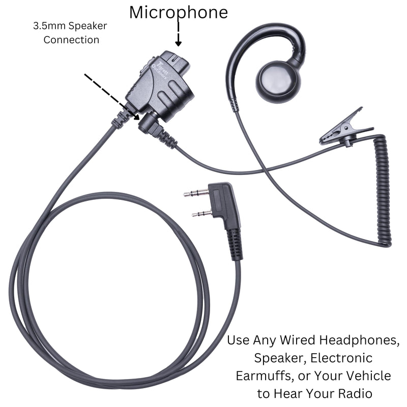 Push-to-Talk Cable with 3.5mm Audio Adapter - PTT Button for Kenwood K1 and Baofeng Waterproof Radios - Compatible with 3.5mm Electronic Earmuffs (Clip Without Velcro, Baofeng K1 Type for UV5R) Clip Without Velcro