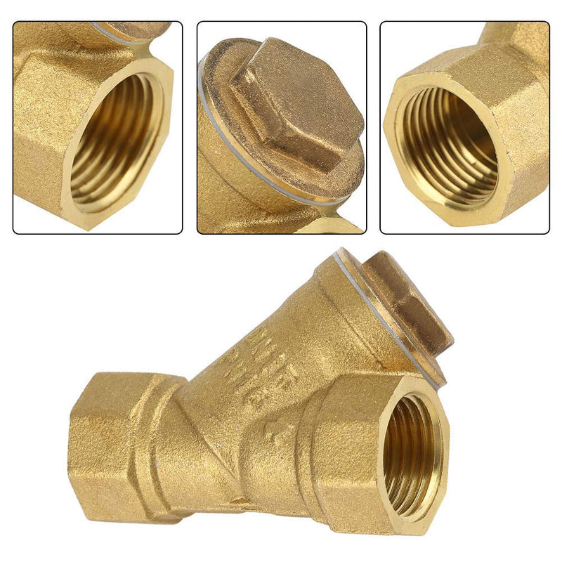 Akozon Y Shaped Filter Ball Valve 1/2 Inch BSPP Female Thread Y Shaped Three Way Brass Strainer Filter Valve Connection for Water Oil Separation
