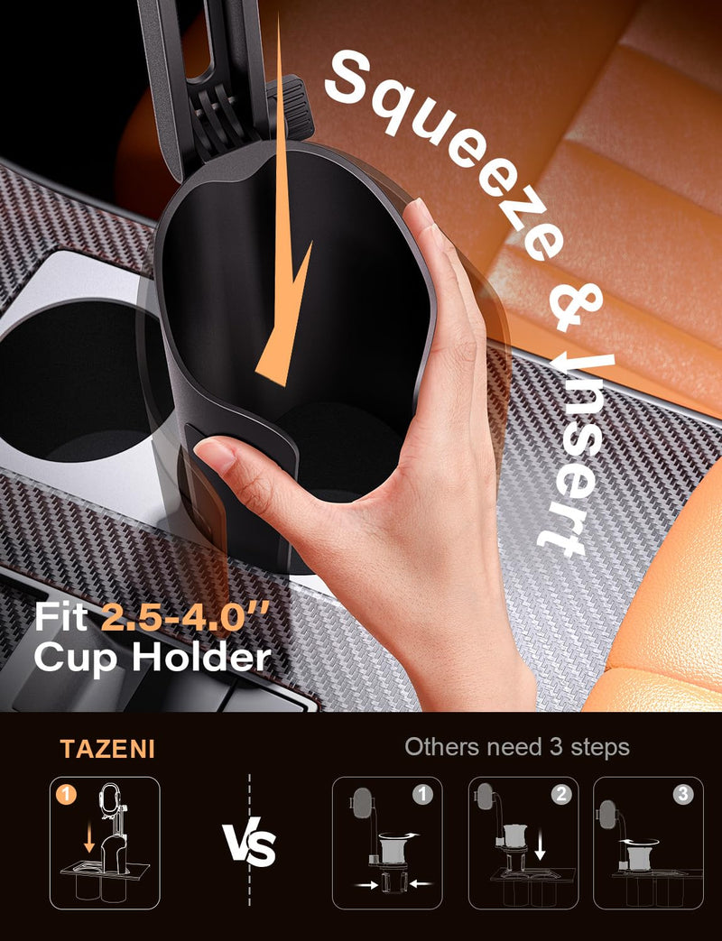 2-in-1 Cup Holder Phone Holder for Your Car Bottle Friendly Cup Cell Phone Holder Mount for Car Height Adjustable Sturdy Fit 4-7 inches Phones Black