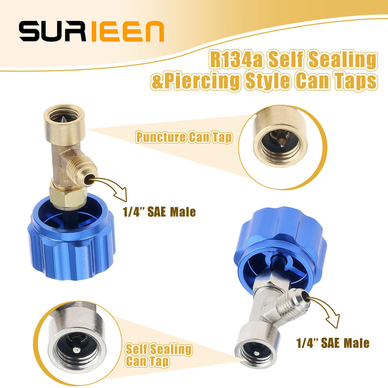 R134A Can Tap, R134A Self-Sealing and Puncture Style Refrigerant Can Tap Valves with Refrigerant Tank Adapters for Automotive Air Conditioning Systems Refilling (Blue)