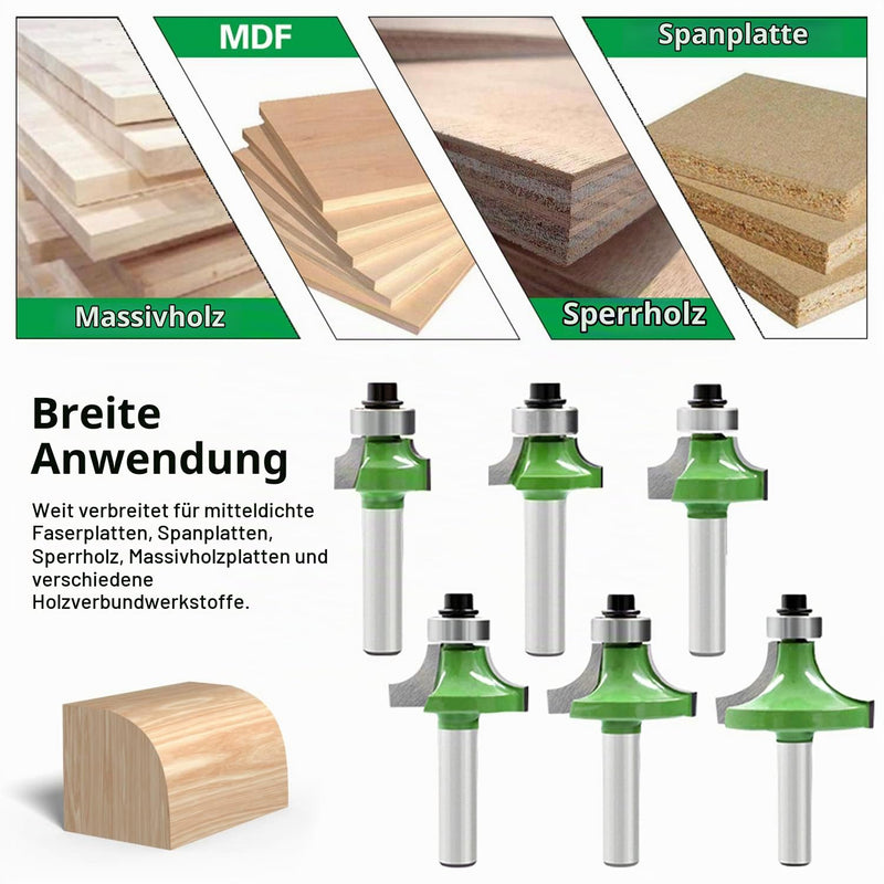 6-Piece Rounding Cutter Set, 8 mm Shank, Carbide with Ball Bearing | For rounded wood edges; carbide burrs with ball bearings for routers and carpentry. 8MM Schaft