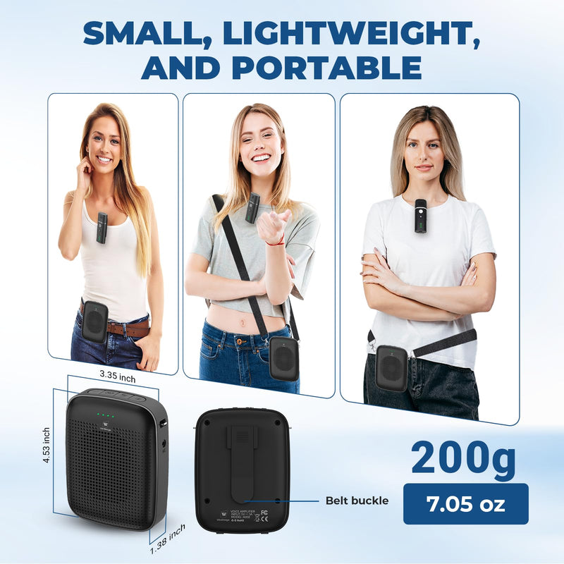 Voice Amplifier with Wireless Lapel Microphone - Personal Megaphone for Teachers, 15W Portable Mini Bluetooth PA System and Clip-on Lavalier Mic for Classroom, Speech, Yoga, Tour Guide - A006 Small