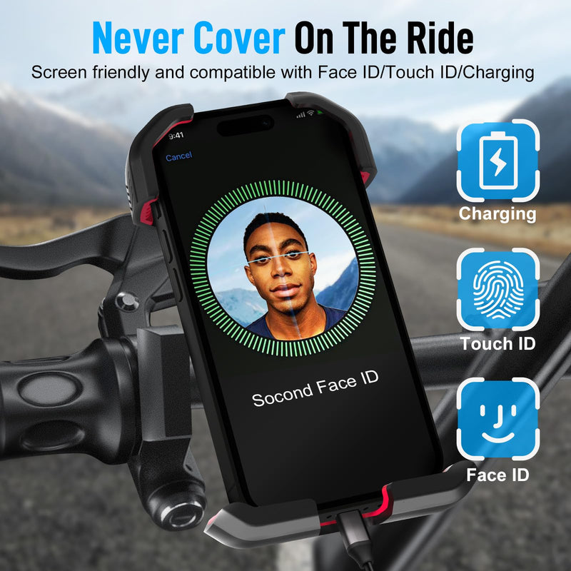 Bike Phone Holder, Moman PME1 Universal Motorcycle Phone Mount 360° Rotatable with Quick Release Handlebar Clamp Compatible with iPhone Samsung 4.5”-7.0” Phone, Motorcycle-Phone-Holder-Motorbike-Mount