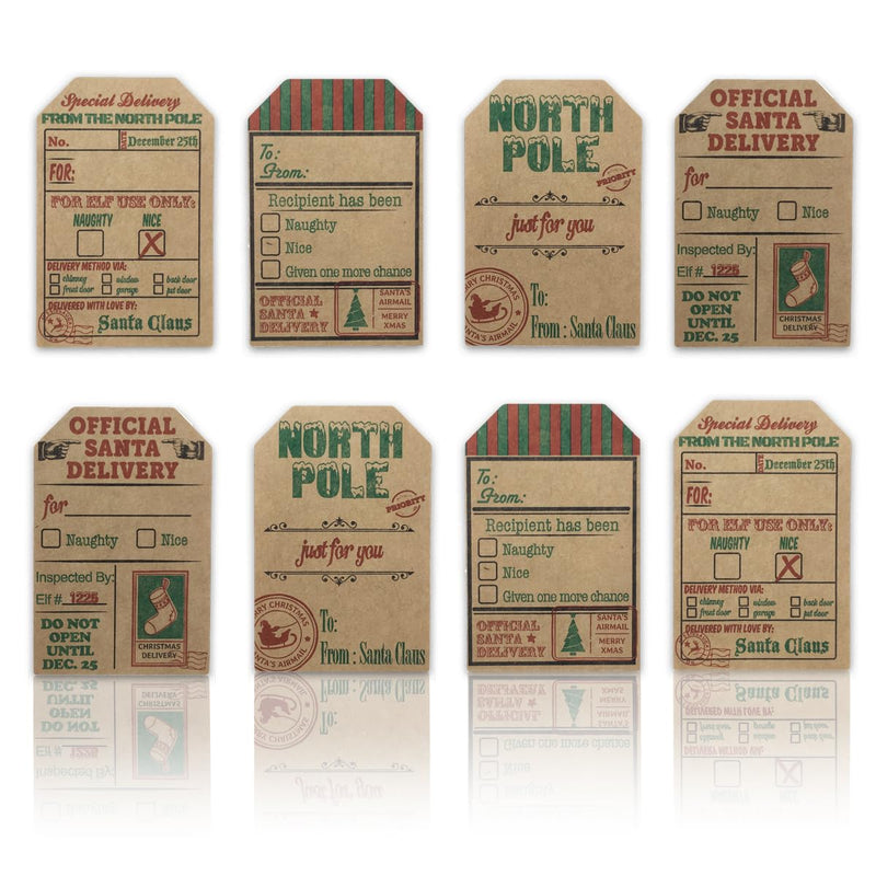 Natural Kraft from Santa Claus Stickers – 2 x 3 Inch Vintage Christmas Gift Tags, Set of 25 Labels – Eco-Friendly Holiday Wrapping, Made in The USA