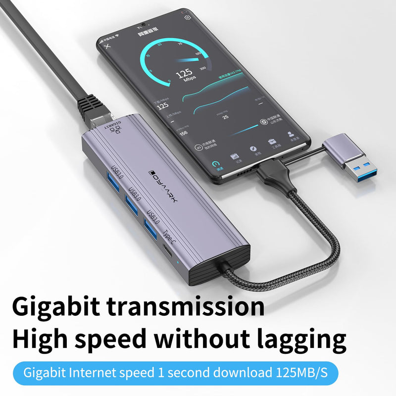 USB-C Hub with Gigabit Ethernet, 3 USB 3.0 Ports & USB-C Data Transfer - Compatible with MacBook, Chromebook T513