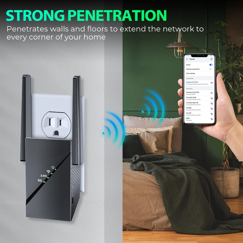 2025 WiFi 6 Extender Internet Booster for Home, Longest Range up to 18k sq. ft, 3Gbps Dual Band Faster Speed Access Point, Wireless Internet Repeater with Gigabit Ethernet Port, Mesh WiFi, 1-Tap Setup black