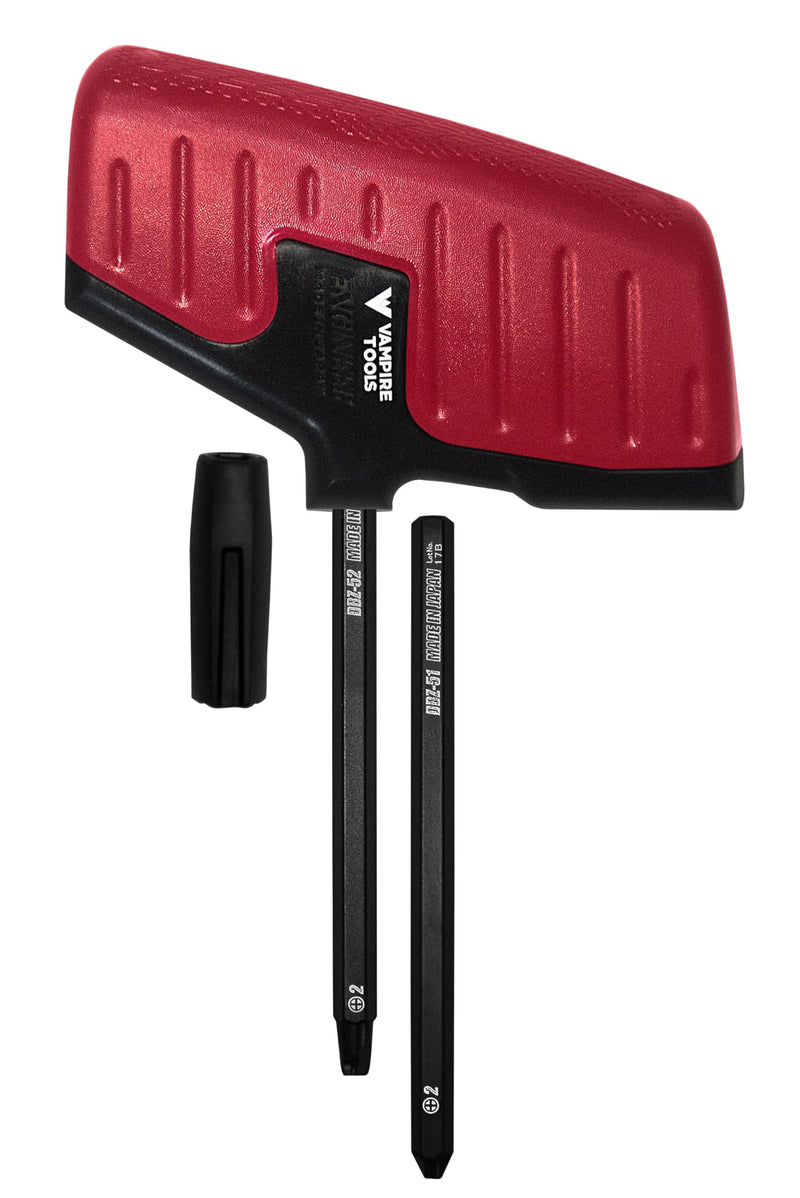 VAMPLIERS Recessed Screw Extractor, Phillips Screw Head 2 Bit Set. Made in Japan. Specially Designed to Remove Damaged/Stripped Countersunk Flathead Screws. High Torque Handle Grip.
