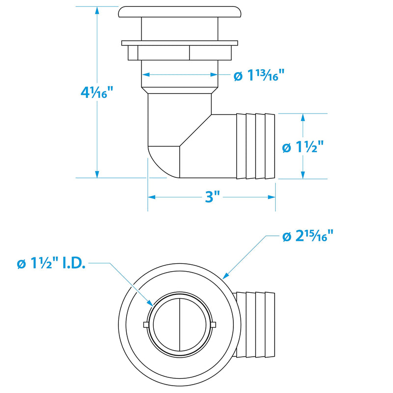 Seachoice 90-Degree Thru Hull Fitting 1-1/2 In. ID Hose, 1-3/8 In. Max Hull