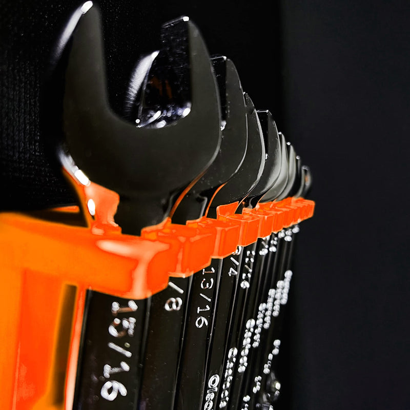 Olsa Tools Magnetic Wrench Holder Organizer - Orange - Fits SAE 3/8" to 15/16" & Metric 10mm to 19mm - Durable Tool Storage Solution - Part 1559