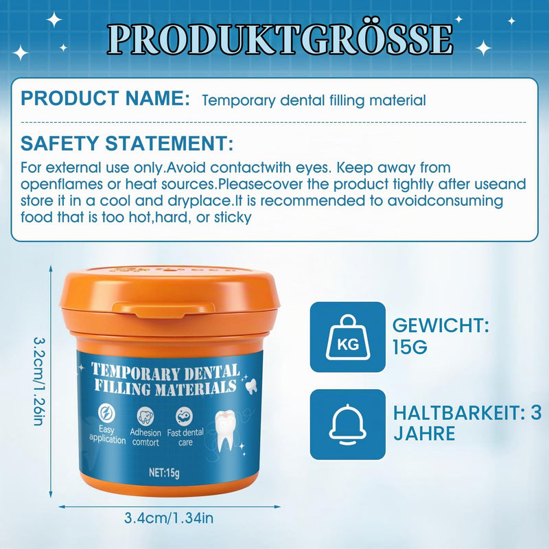 Tooth filling, temporary tooth filling, tooth cement self-hardening, durable, tooth repair kit, temporary tooth filling material for fillings for caries/attachment of coronations - 15 g