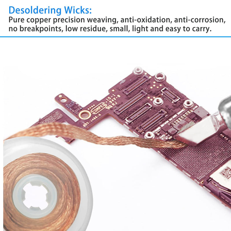 Solder sucker desoldering pump, solder sucker desoldering wick kit, including micro shear wire cutter pliers with pliers sheath, 3pcs desoldering wicks (2mm width, 3m length), 2pcs cleaning brush
