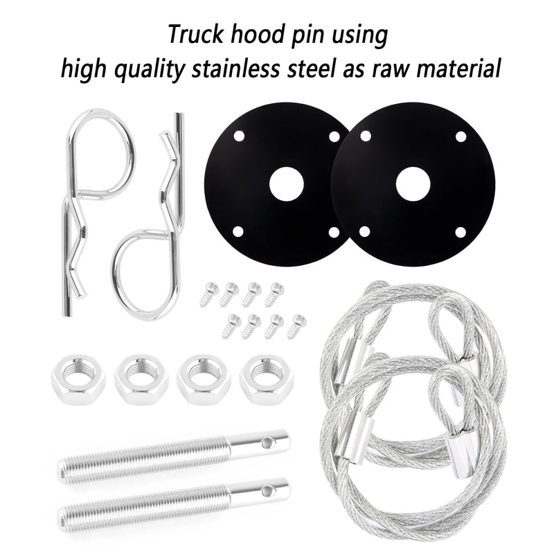 Hood Pins Kit for Car - Stainless Steel Car Hood Cover Quick Latch Hood Pins for Reducing Shaking - Universal Automotive Exterior Accessories Fit for Most Cars SUVs Trucks (Black) Black