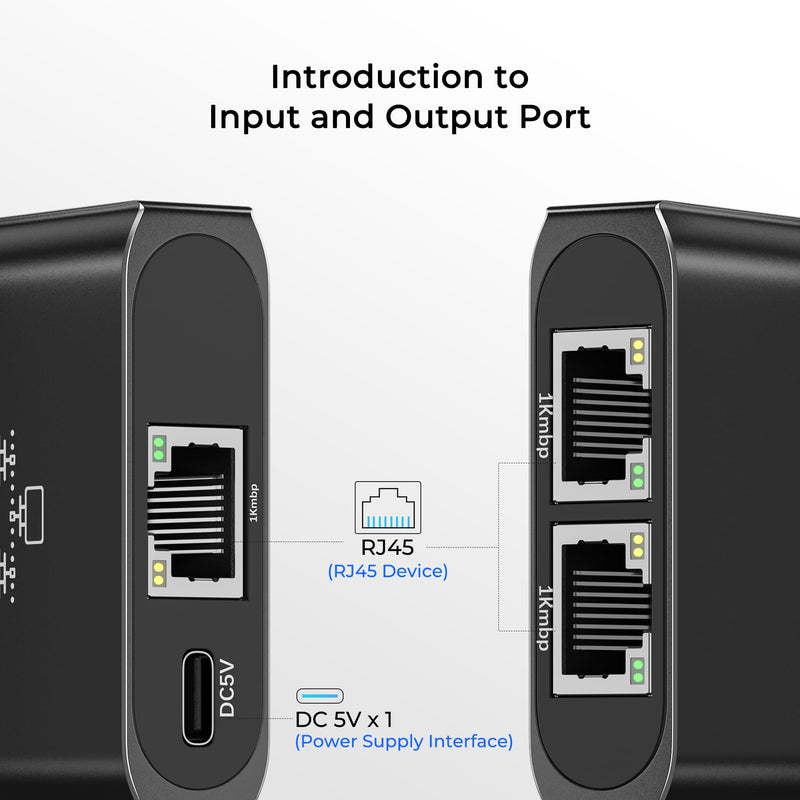 Ethernet Splitter 1 to 2,1000Mbps High Speed Network Splitter,LAN Splitter 2 Port with Ethernet cable, for Cat 5/5e/6/7/8 Cable [2 Devices Simultaneous Networking] (1 to 2 with Network cable)