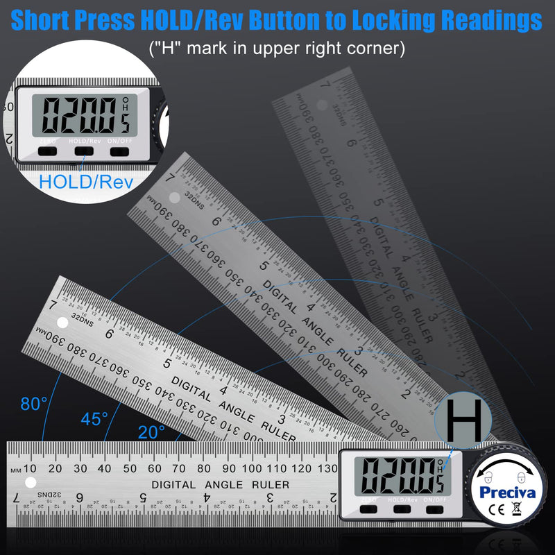 Protractor, Preciva digital protractor with screen HOLD - and 180° rotatable function, 400mm bevel ruler made of stainless steel for woodwork, home work - large display