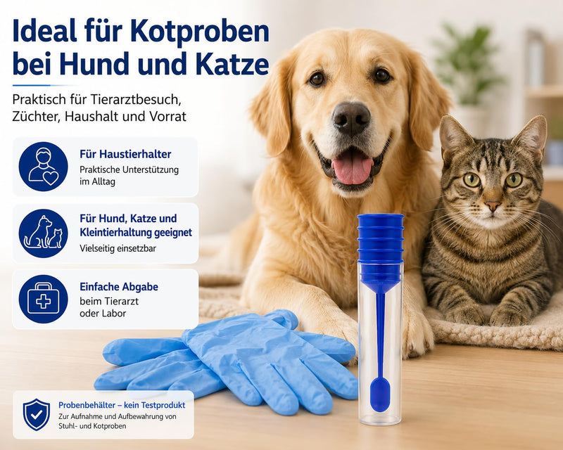 Stool sample tubes with spoon, 20 ml, for dogs, cats, and humans, non-sterile, crystal clear, Made in Germany (5 pieces) 5