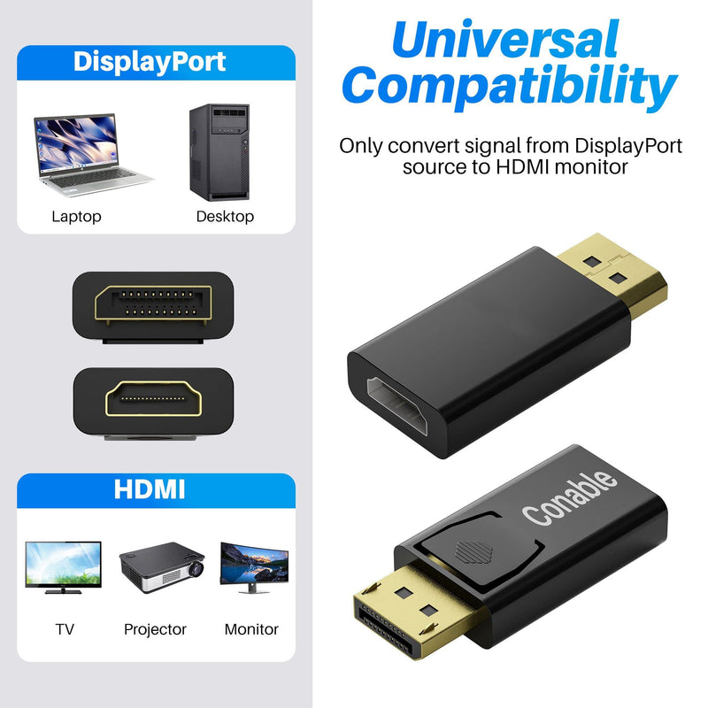 DisplayPort to HDMI Adapter 3 Pack, 4K Uni-Directional Gold Plated DP PC to HDMI Monitor, Male to Female Converter, Compatible with DisplayPort Source Devices DP to HDMI Adpater