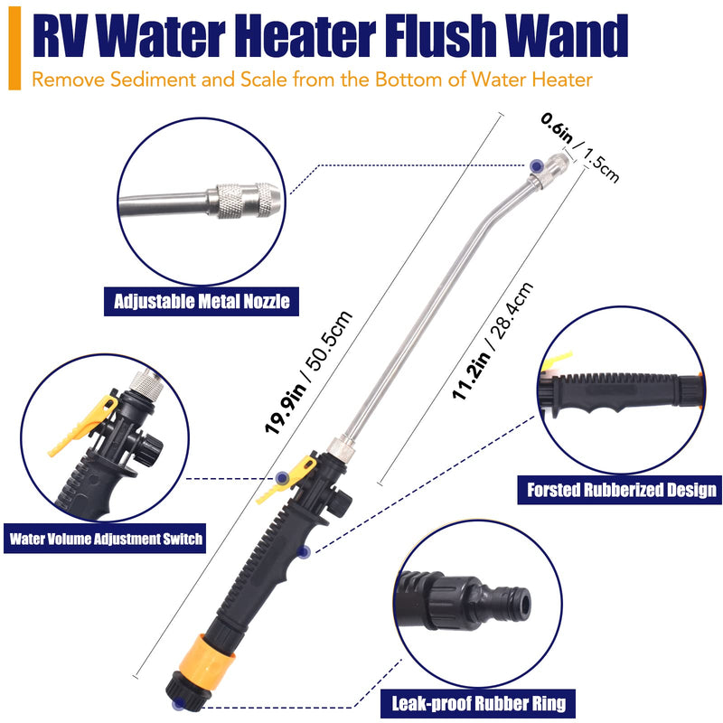 RV Water Heater Tank Rinser, Metal Tube RV Water Heater Flush Wand, Camper Hot Water Tank Cleaning Rinser Flusher RV Water Heater Tank Rinser